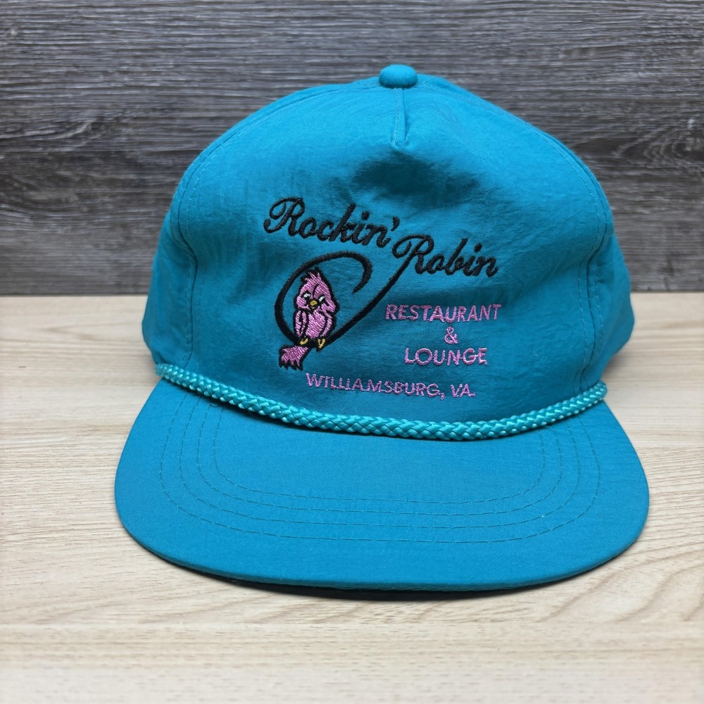 Vintage Rockin Robin Hat Cap Snap Back Teal Rope Restaurant Lounge Mens 90s